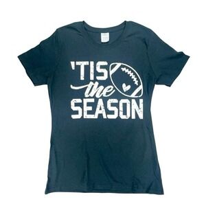 Port & Company 'Tis the Season Football Graphic Tee Shirt Black Sportswear Small